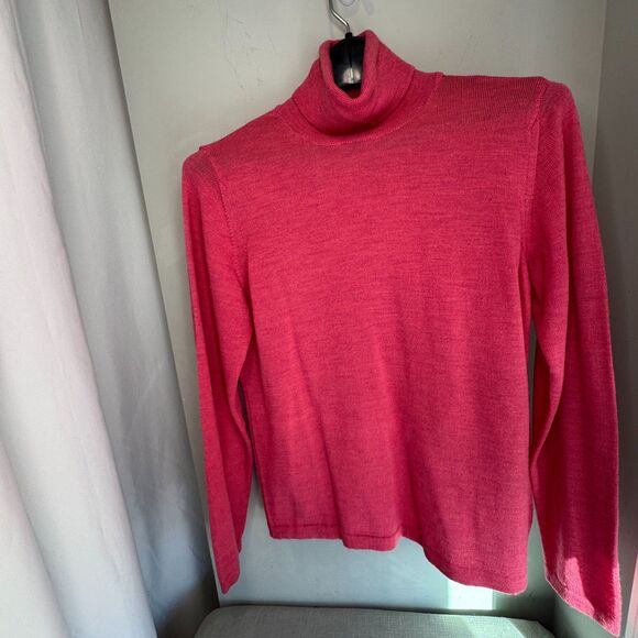Anna Laura Hot Pink Extra Fine Merino Wool Turtleneck SZ L Classic Essential - Picture 1 of 6